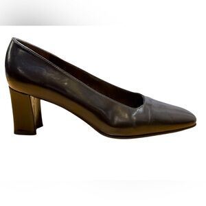 Vintage Stuart Weitzman Dark Brown Patent Leather Block Heel Pumps Size 8